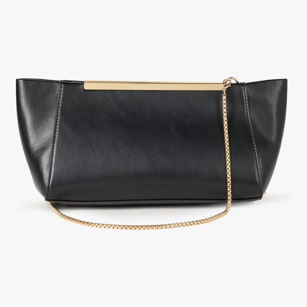 The Drop Harlei Framed Clutch with Gold Chain Black